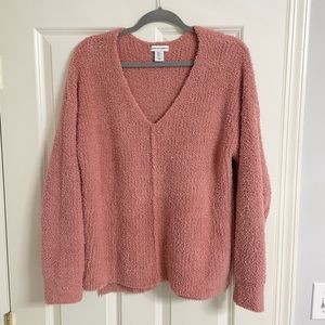 Cupcakes and Cashmere Chenille Light Pink V-Neck Sweater Sz L